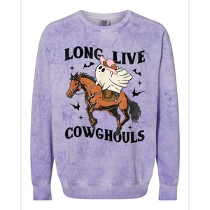 Western Halloween Long Live Cowghouls Cowboy Colorblast Crewneck Sweatshirt