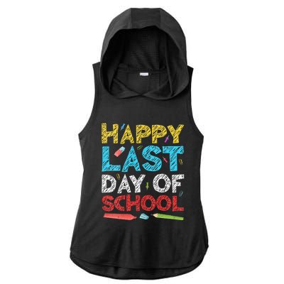 Womens Happy Last Day Of School Students And Teachers Gift Ladies PosiCharge Tri-Blend Wicking Draft Hoodie Tank