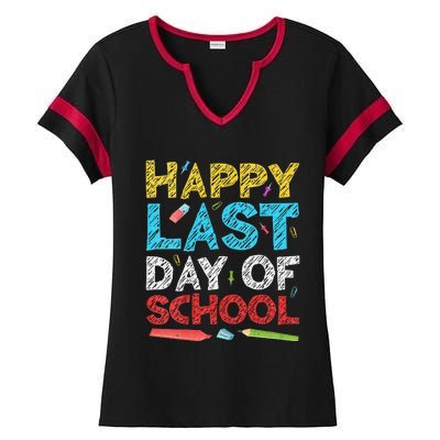 Womens Happy Last Day Of School Students And Teachers Gift Ladies Halftime Notch Neck Tee