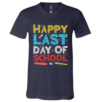 Womens Happy Last Day Of School Students And Teachers Gift V-Neck T-Shirt