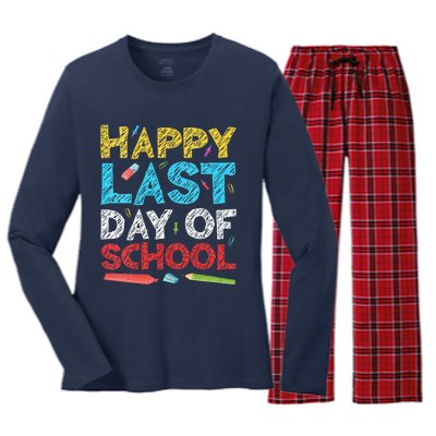 Womens Happy Last Day Of School Students And Teachers Gift Women's Long Sleeve Flannel Pajama Set 