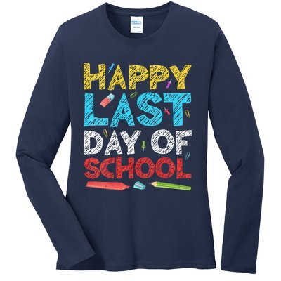 Womens Happy Last Day Of School Students And Teachers Gift Ladies Long Sleeve Shirt