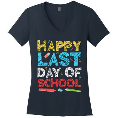 Womens Happy Last Day Of School Students And Teachers Gift Women's V-Neck T-Shirt