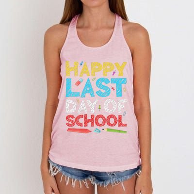 Womens Happy Last Day Of School Students And Teachers Gift Women's Knotted Racerback Tank