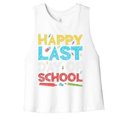 Womens Happy Last Day Of School Students And Teachers Gift Women's Racerback Cropped Tank