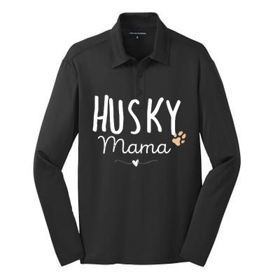 Womens Husky Mama Husky Mom Gifts Dog Lover Siberian Husky Mom Paw Silk Touch Performance Long Sleeve Polo