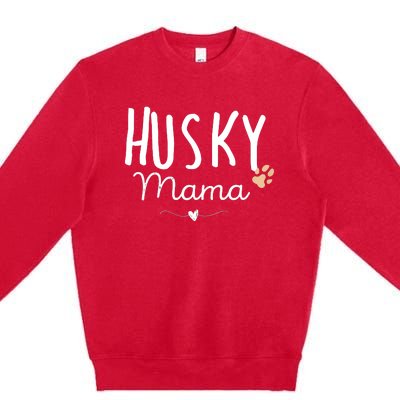 Womens Husky Mama Husky Mom Gifts Dog Lover Siberian Husky Mom Paw Premium Crewneck Sweatshirt