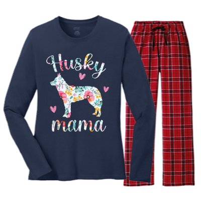 Womens Husky Mom Funny Siberian Husky Mama Dog Lover Owner Women's Long Sleeve Flannel Pajama Set 