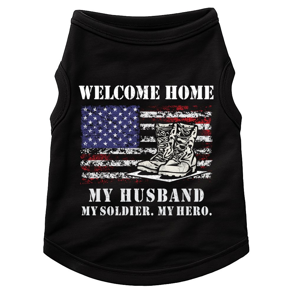 Welcome Home My Husband Military Homecoming Wife Usa Flag Gift Doggie Tank