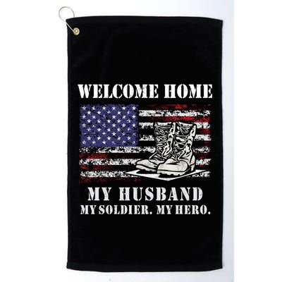 Welcome Home My Husband Military Homecoming Wife Usa Flag Gift Golf Towel