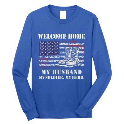 Welcome Home My Husband Military Homecoming Wife Usa Flag Gift Long Sleeve Shirt
