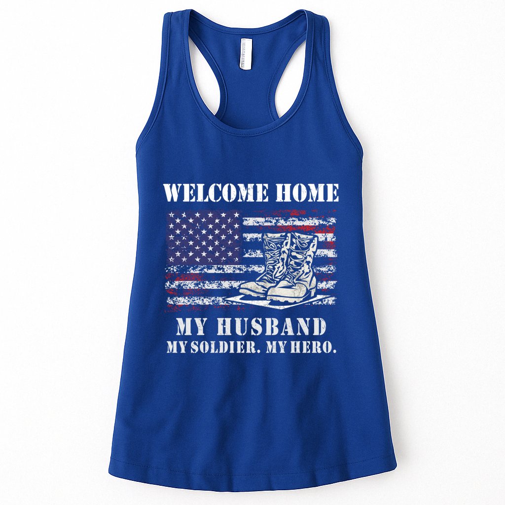 Welcome Home My Husband Military Homecoming Wife Usa Flag Gift Womens Tank Top
