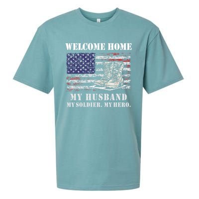 Welcome Home My Husband Military Homecoming Wife Usa Flag Gift Sueded Cloud Jersey T-Shirt