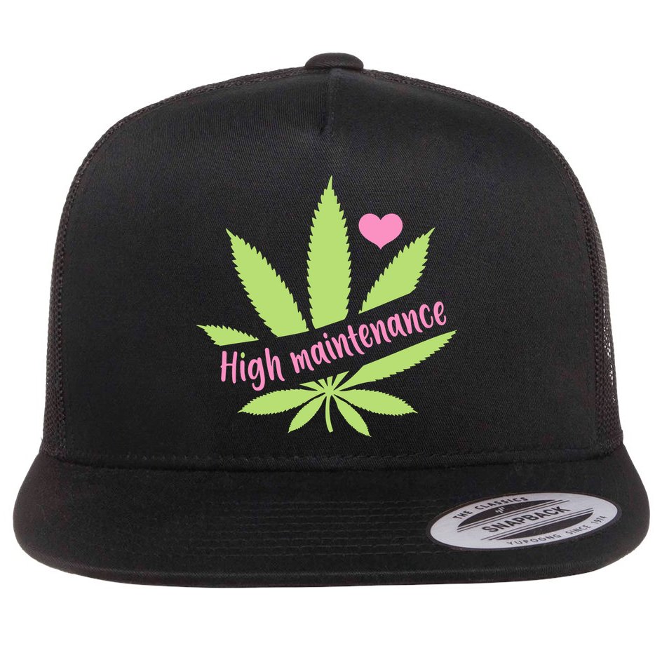 Weed High Maintenance Funny Marijuana Lover Flat Bill Trucker Hat