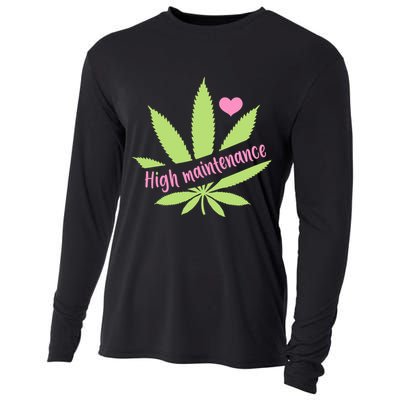 Weed High Maintenance Funny Marijuana Lover Cooling Performance Long Sleeve Crew