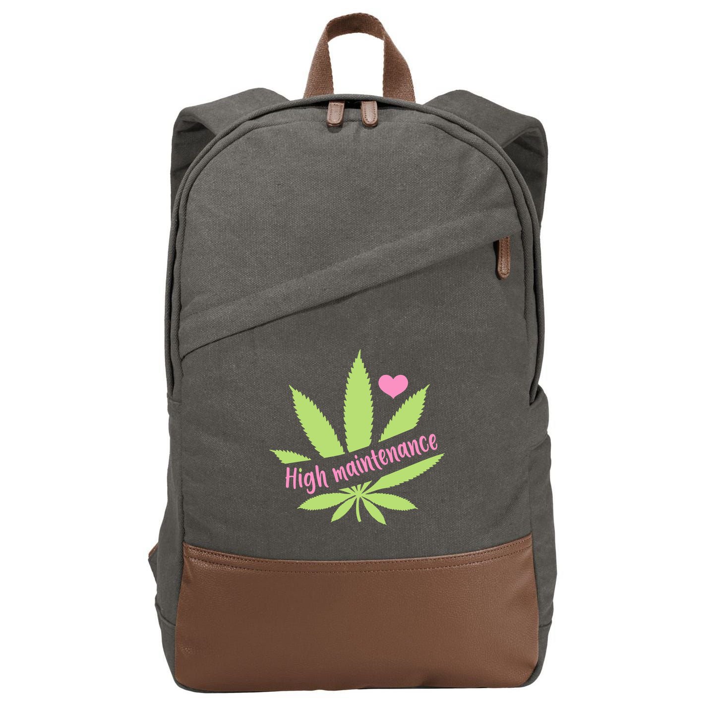 Weed High Maintenance Funny Marijuana Lover Cotton Canvas Backpack