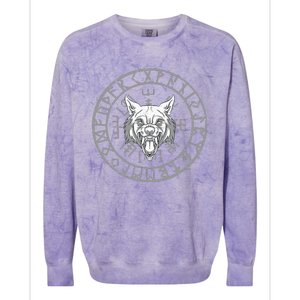 Wolf Head Nordic Rune Circle And Viking Symbols Colorblast Crewneck Sweatshirt