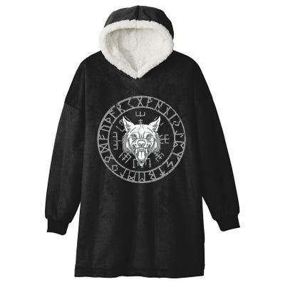 Wolf Head Nordic Rune Circle And Viking Symbols Hooded Wearable Blanket