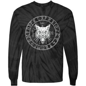 Wolf Head Nordic Rune Circle And Viking Symbols Tie-Dye Long Sleeve Shirt