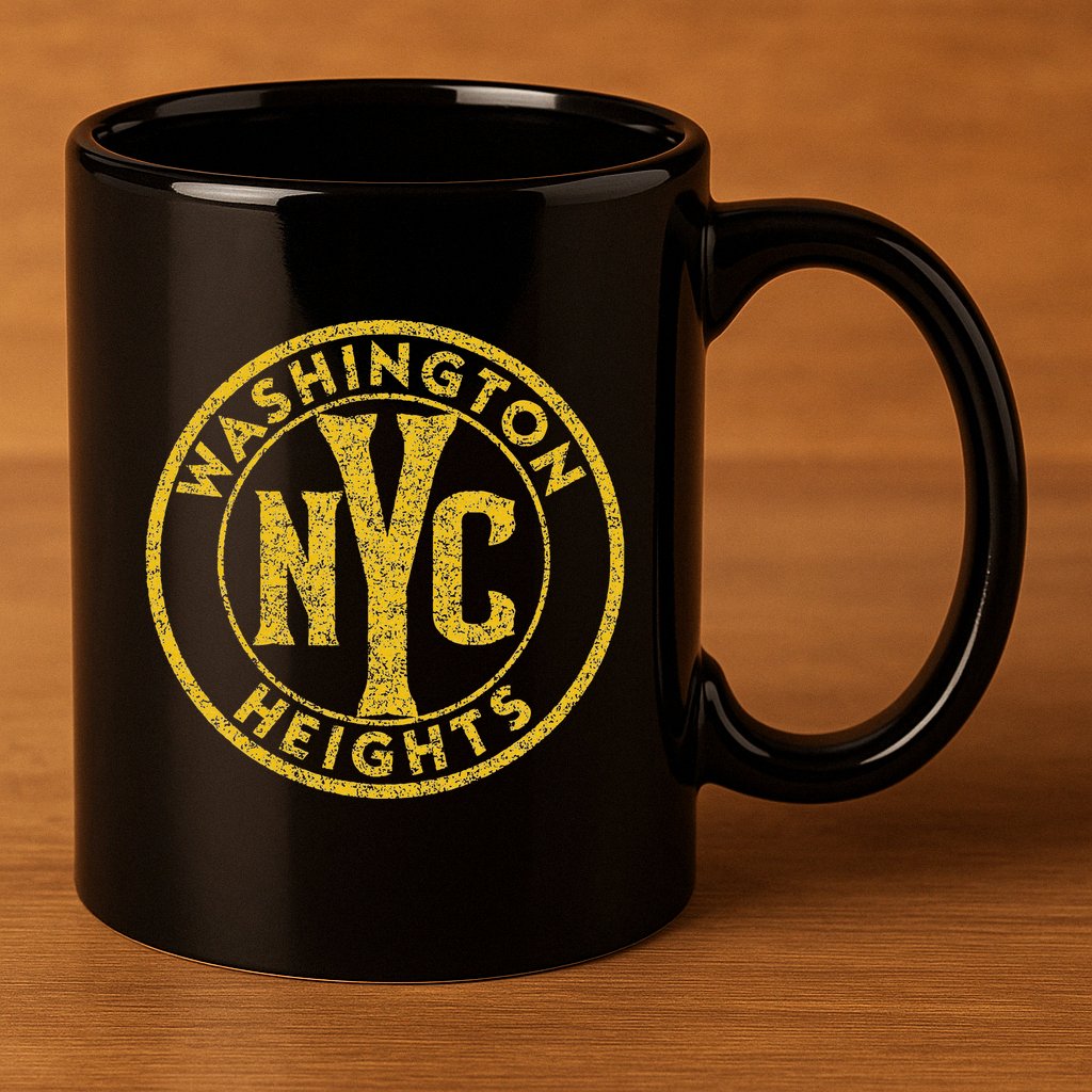 Washington Heights Nyc Circle Sign Distressed Amber Print 11oz C Handle Ceramic Mug