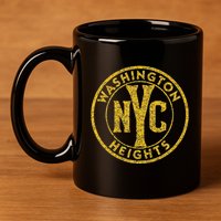 Washington Heights Nyc Circle Sign Distressed Amber Print 11oz C Handle Ceramic Mug