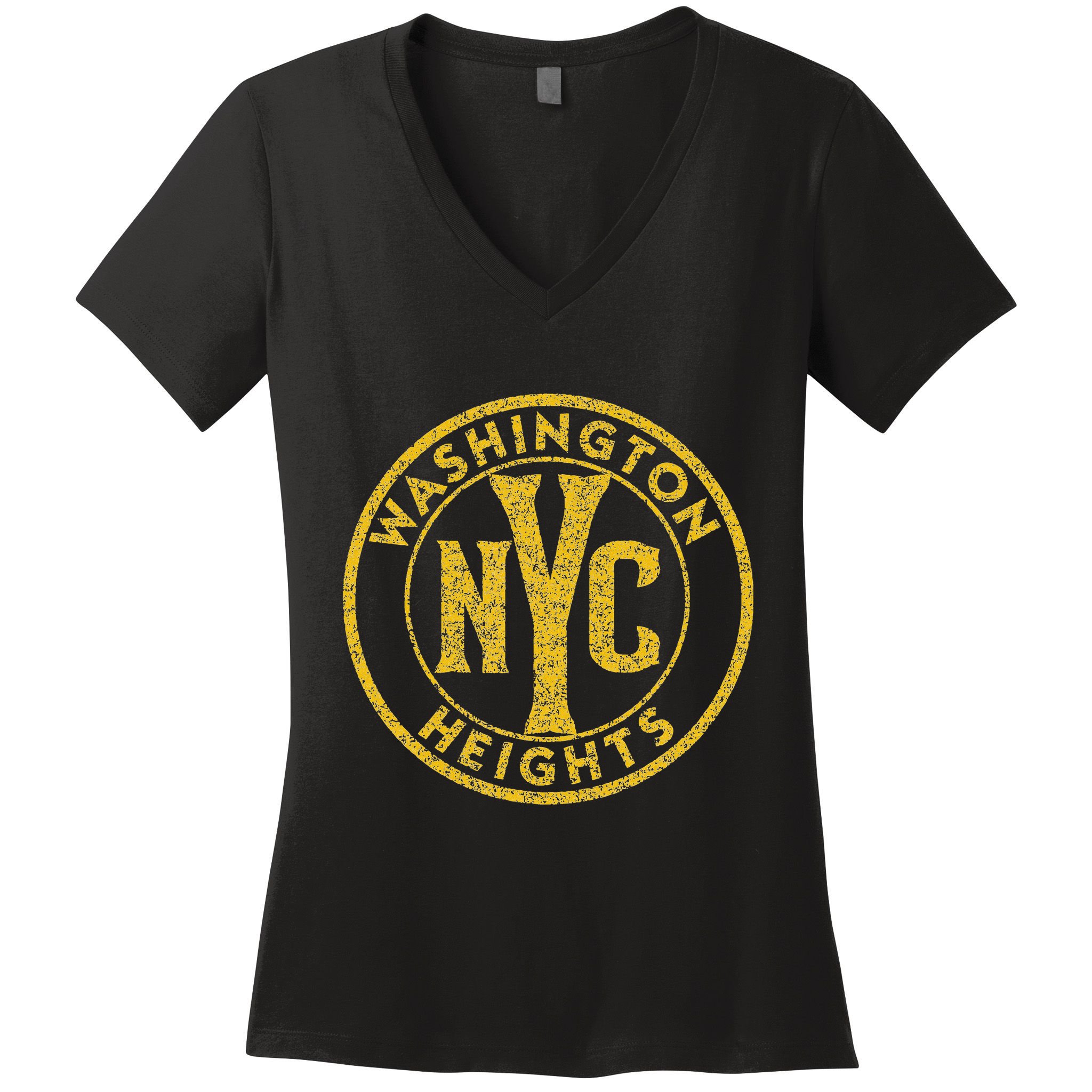 Washington Heights Nyc Circle Sign Distressed Amber Print Women's V-Neck T-Shirt