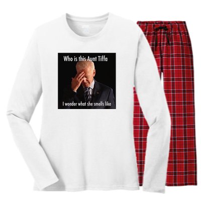 Who is Aunt Tiffa Joe Biden Funny Meme Women's Long Sleeve Flannel Pajama Set 