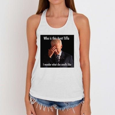 Who is Aunt Tiffa Joe Biden Funny Meme Women's Knotted Racerback Tank