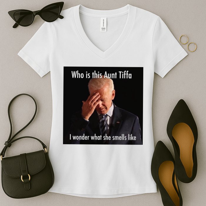 Who is Aunt Tiffa Joe Biden Funny Meme Women's V-Neck T-Shirt
