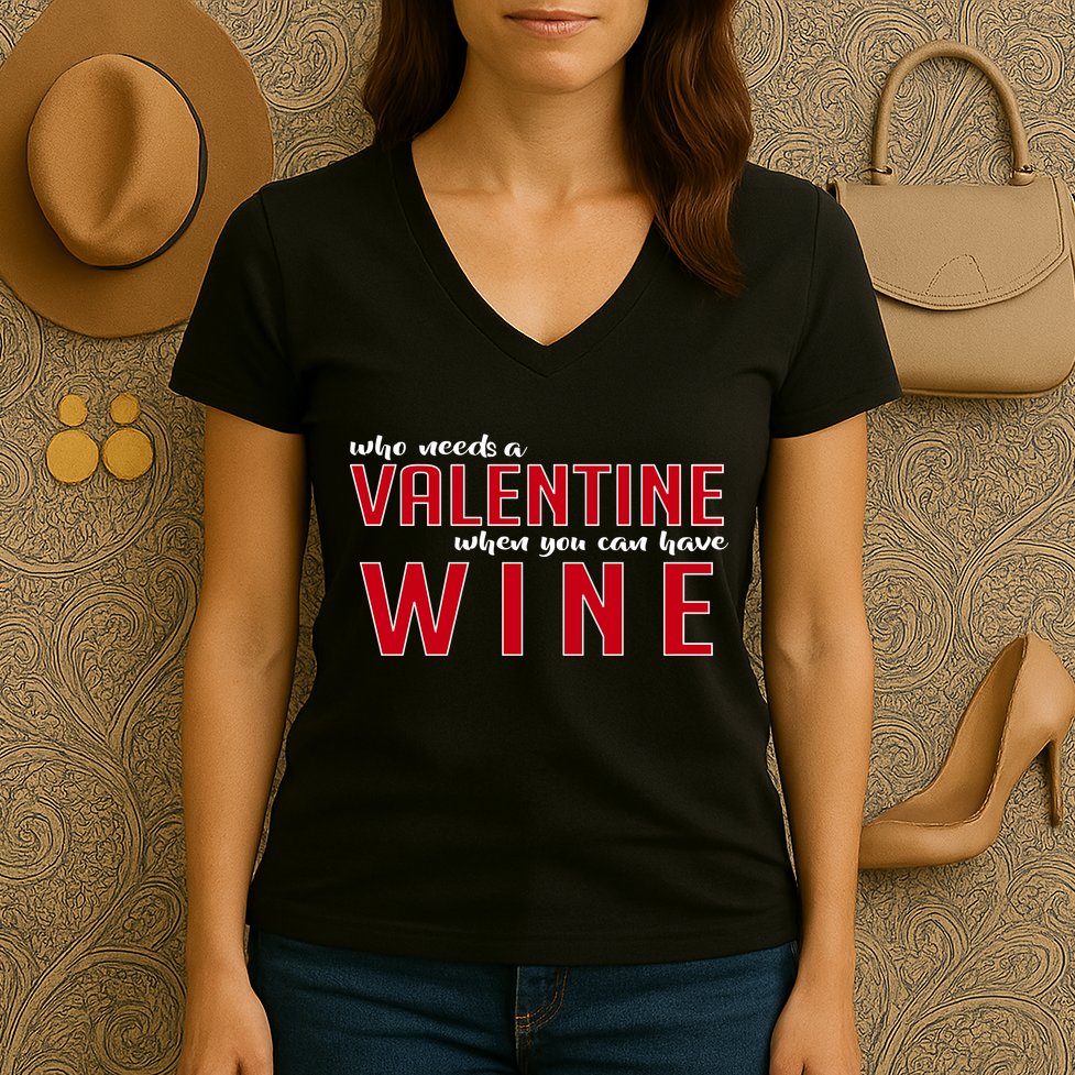 Who Needs A Valentine When You Can Have Wine Women's V-Neck T-Shirt