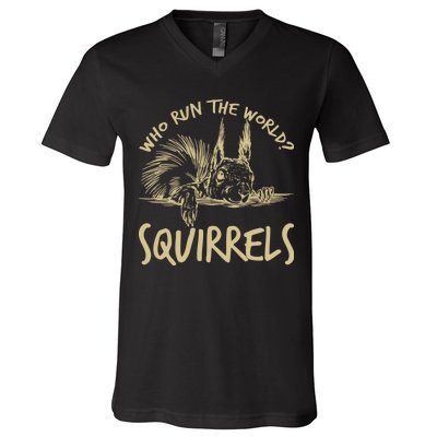  Who Run The World Squirrels V-Neck T-Shirt