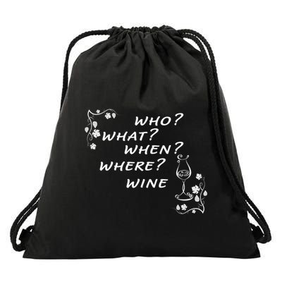 Who What When Where Wine Drawstring Bag