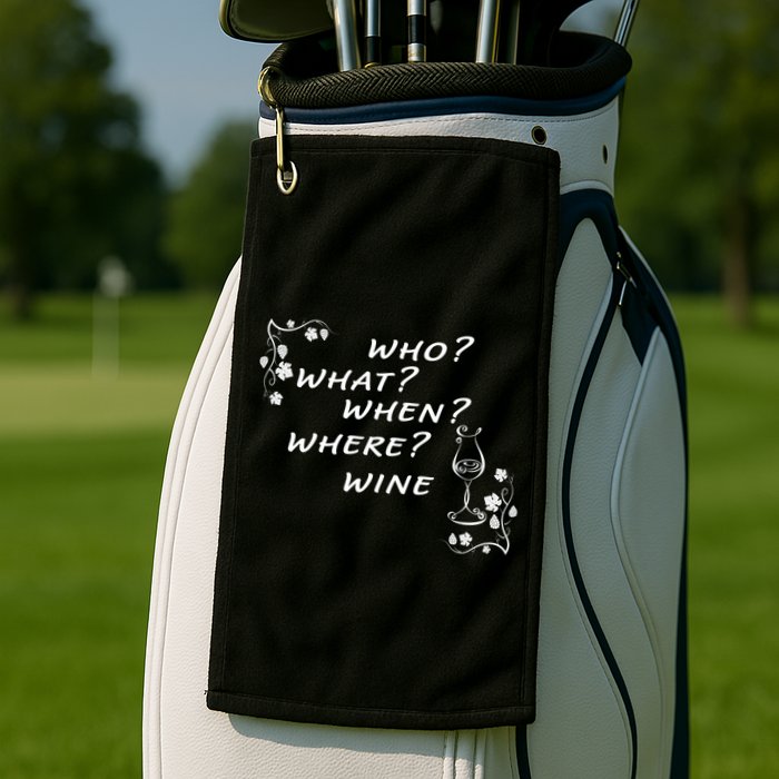 Who What When Where Wine Golf Towel