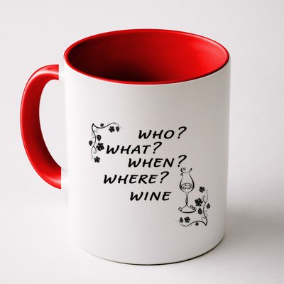 Who What When Where Wine Mug