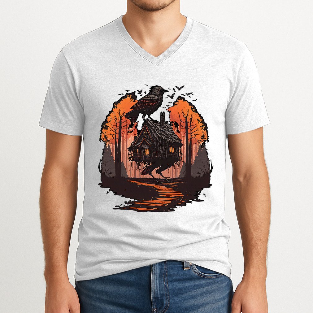 Walking House On Chicken Legs Slavic Folklore Baba Yaga V-Neck T-Shirt