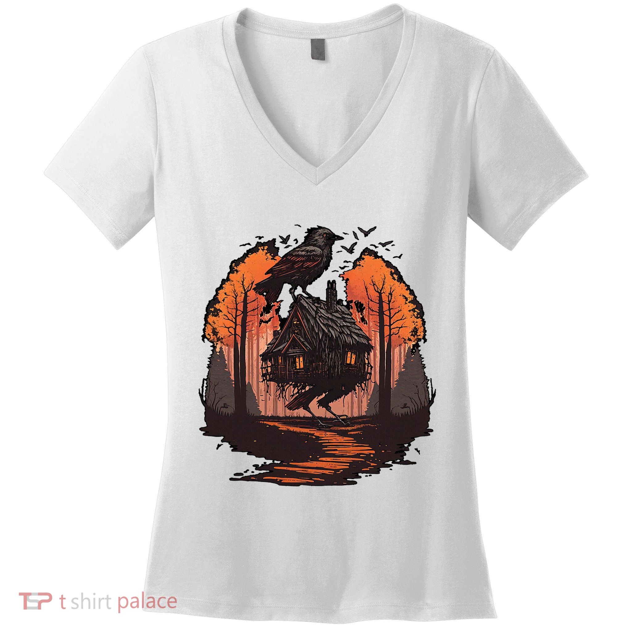 Walking House On Chicken Legs Slavic Folklore Baba Yaga Women's V-Neck T-Shirt