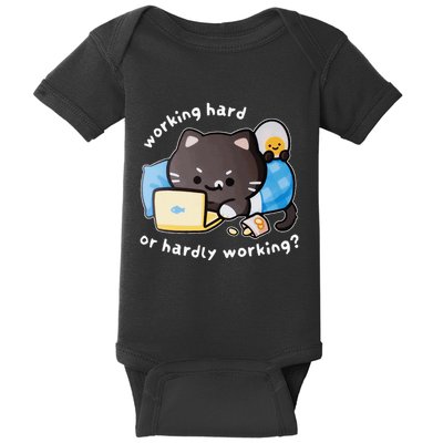 Working Hard Or Hardly Working Cute Cat Design .Png Baby Bodysuit