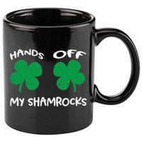 Womens Hands OFF My Shamrocks St. Patrick's Day Celebration 11oz C Handle Ceramic Mug