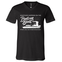 What Happens On The Pontoon Boat Captain V-Neck T-Shirt