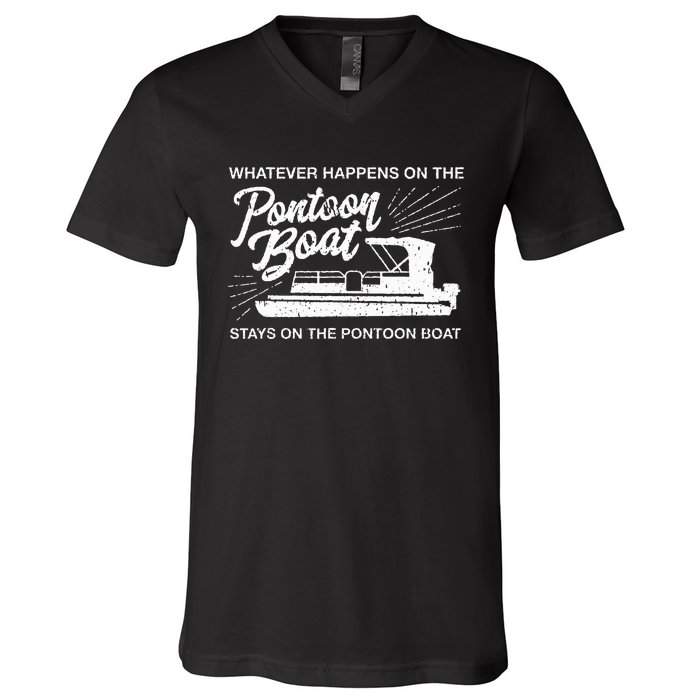 What Happens On The Pontoon Boat Captain V-Neck T-Shirt