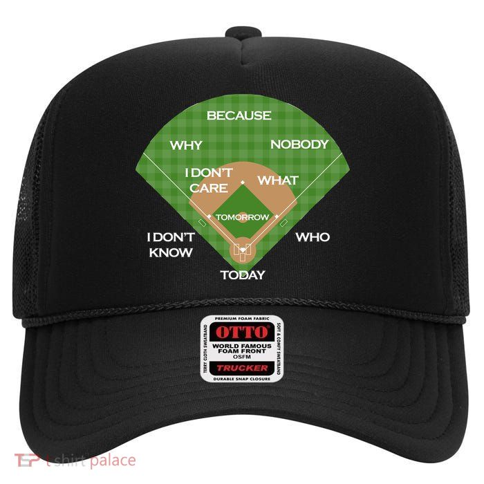 Who's on First Baseball Diamond Fielding Card High Crown Mesh Back Trucker Hat