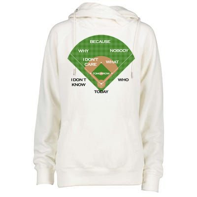 Who's on First Baseball Diamond Fielding Card Womens Funnel Neck Pullover Hood