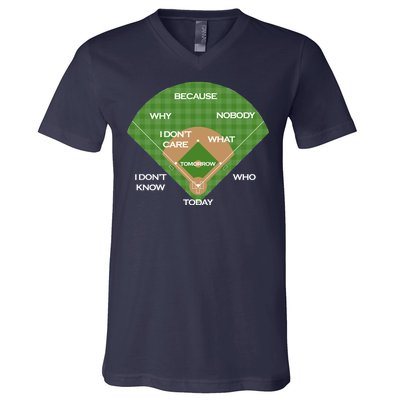 Who's on First Baseball Diamond Fielding Card V-Neck T-Shirt