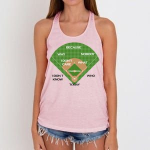 Who's on First Baseball Diamond Fielding Card Women's Knotted Racerback Tank