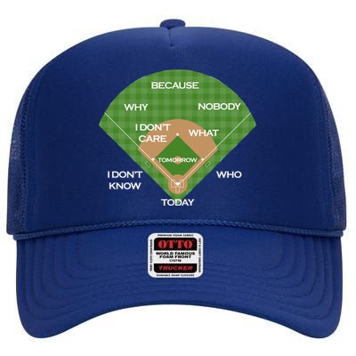 Who's on First Baseball Diamond Fielding Card High Crown Mesh Back Trucker Hat