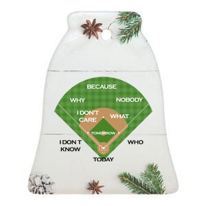 Who's on First Baseball Diamond Fielding Card Ceramic Bell Ornament