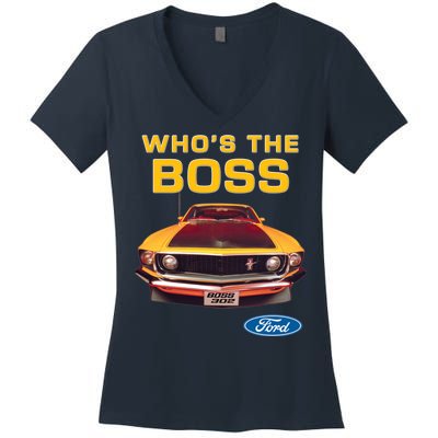 Who's The Boss Ford Mustang Women's V-Neck T-Shirt