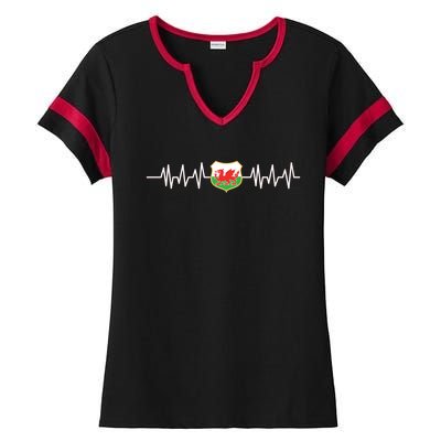 Wales Heartbeat Pulse Wales Flag Ladies Halftime Notch Neck Tee