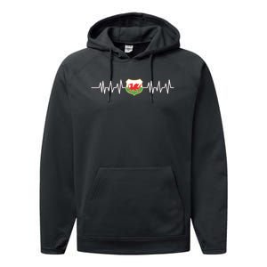 Wales Heartbeat Pulse Wales Flag Performance Fleece Hoodie