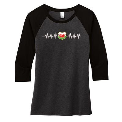 Wales Heartbeat Pulse Wales Flag Women's Tri-Blend 3/4-Sleeve Raglan Shirt